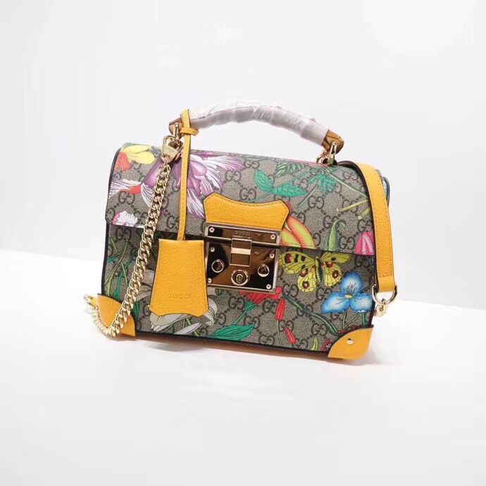 Gucci Padlock GG Flora Small Bamboo Shoulder Bag